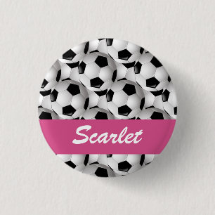 Personalised Soccer Ball Pattern Pink 3 Cm Round Badge