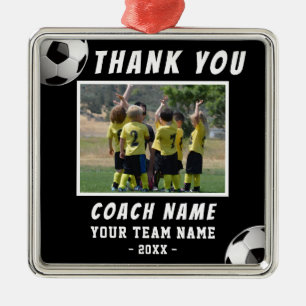 Personalised Soccer Coach Team Photo Thank You Metal Ornament
