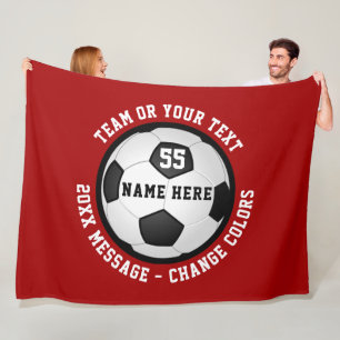 Personalised Soccer Fleece Blankets, Red and White Blanket