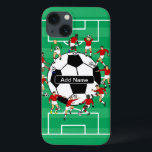 Personalised Soccer football iPhone 13 Case<br><div class="desc">We can create this in different colour uniform combinations just contact us via our store. Personalised soccer design featuring soccer players and soccer ball fully personalised with the name of your choice</div>