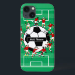Personalised Soccer football iPhone 13 Case<br><div class="desc">We can create this in different colour uniform combinations just contact us via our store. Personalised soccer design featuring soccer players and soccer ball fully personalised with the name of your choice</div>