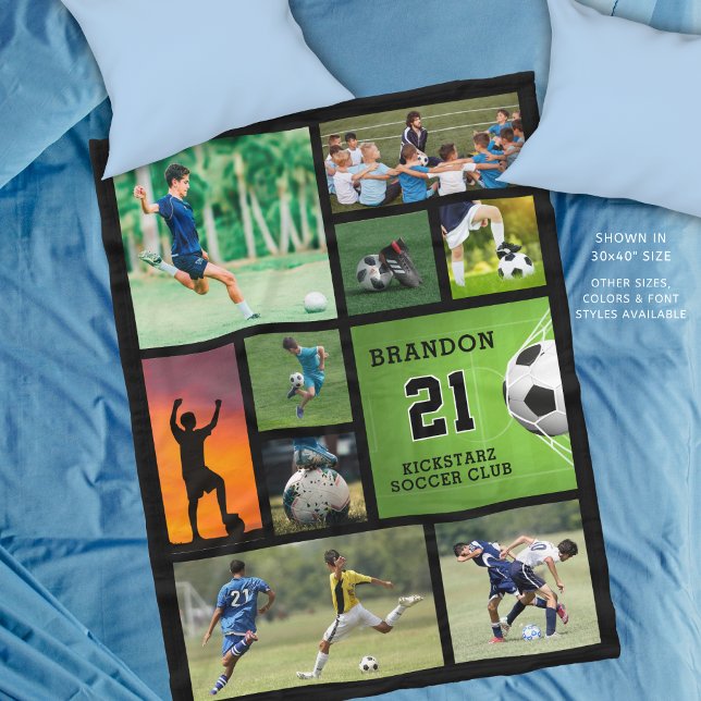 Personalised Soccer Football Photo Collage Fleece Blanket (Creator Uploaded)
