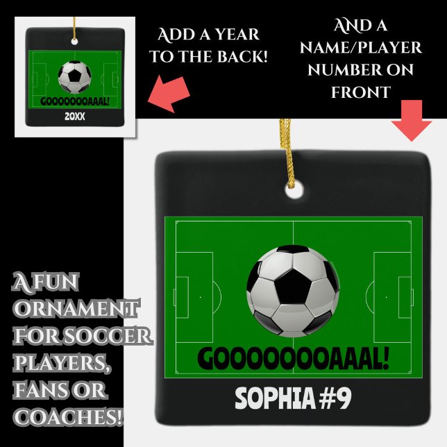 Personalised Soccer/Futbol GOAL! Name Team Number Ceramic Ornament (A fun soccer ornament!)