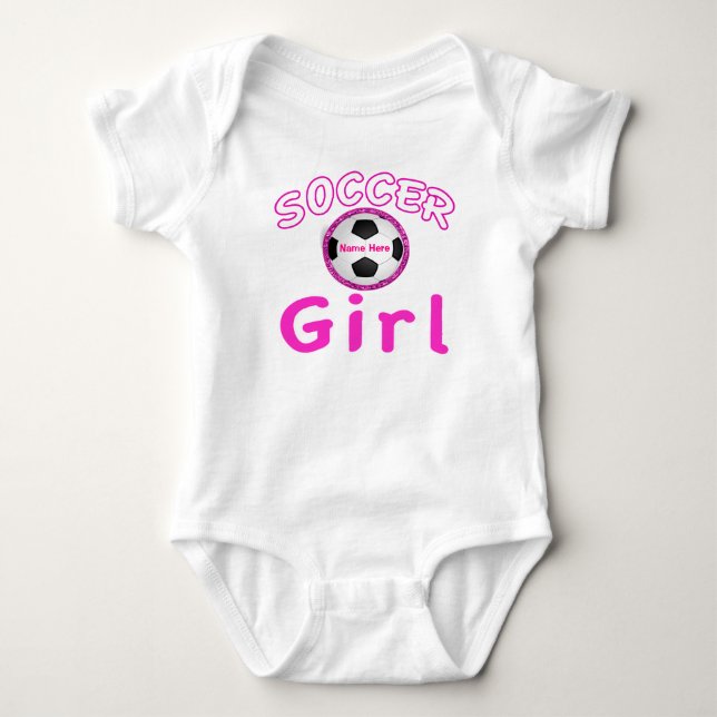 Personalised Soccer Girl Baby Apparel Baby's Name Bodysuit (Front)