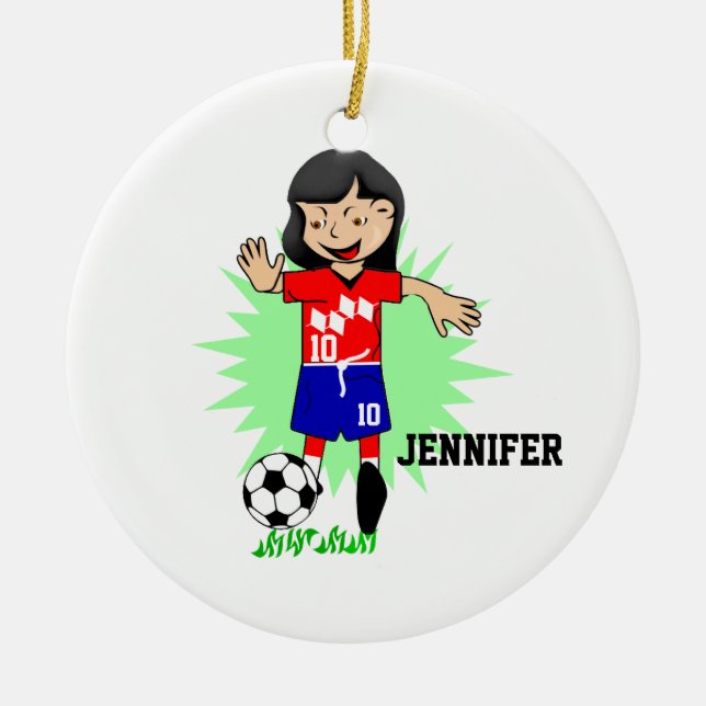 Personalised Soccer Girl Playing Ornament (Front)