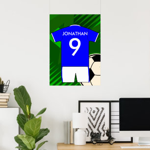 Personalised Soccer Jersey Blue and White Poster