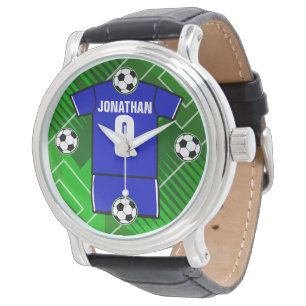 Personalised Soccer Jersey Blue with White Watch