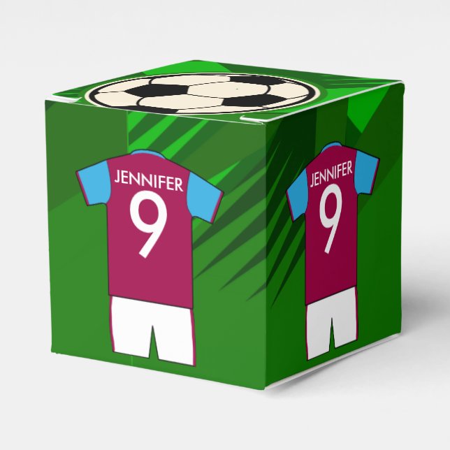 Personalised Soccer Jersey Claret and Blue Favour Box (Front Side)