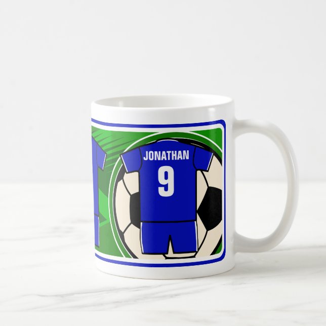 Personalised Soccer Jersey name and number blue Coffee Mug (Right)