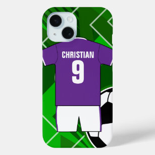Personalised Soccer Jersey Purple and White iPhone 15 Case