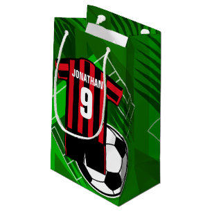 Personalised Soccer Jersey Red and Black Stripes Small Gift Bag