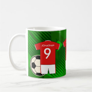 Personalised Soccer Jersey Red and White Coffee Mug