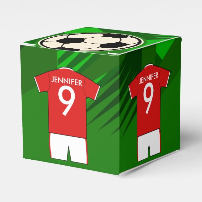 Personalised Soccer Jersey Red and White Favour Box (Front Side)