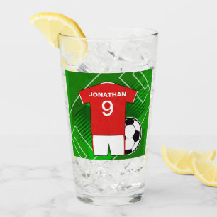 Personalised Soccer Jersey Red and White Glass