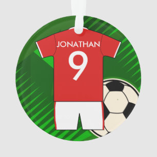 Personalised Soccer Jersey Red and White Ornament