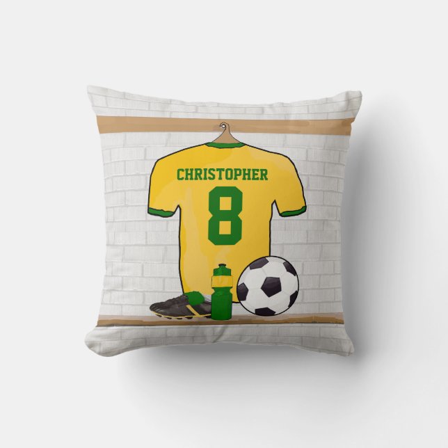 Personalised soccer jersey yellow green cushion (Front)