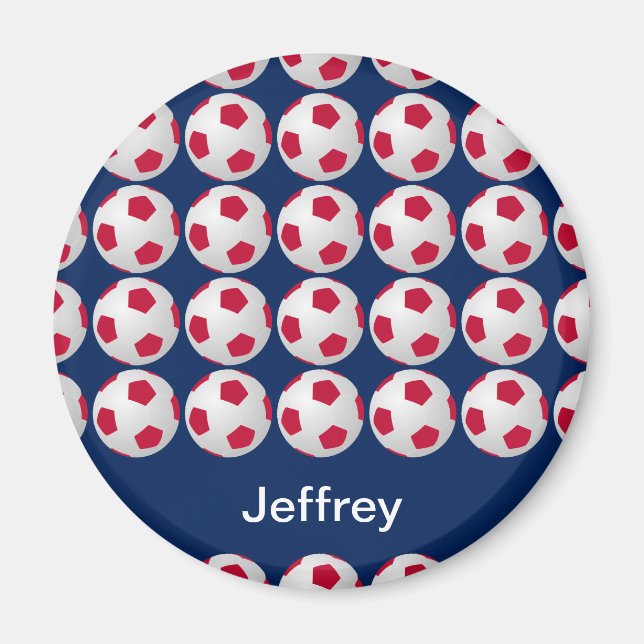 Personalised Soccer Magnet, Red White and Blue Magnet (Front)