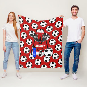 Personalised Soccer Monogram Letter A Fleece Blanket