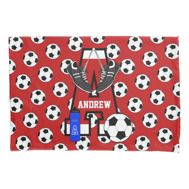Personalised Soccer Monogram Letter A Pillowcase (Front)