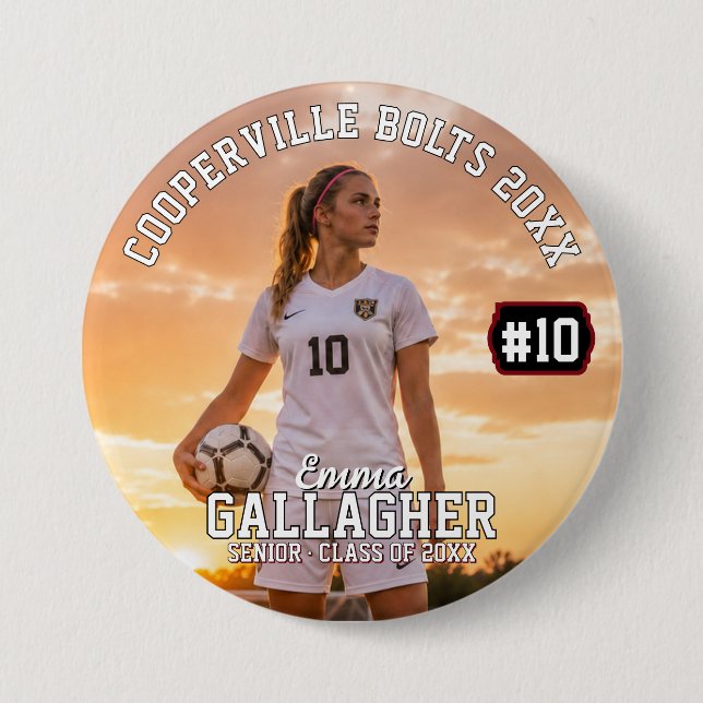 Personalised Soccer Photo Button (Front)