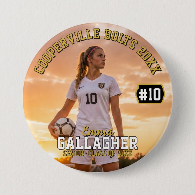 Personalised Soccer Photo Button (Front)