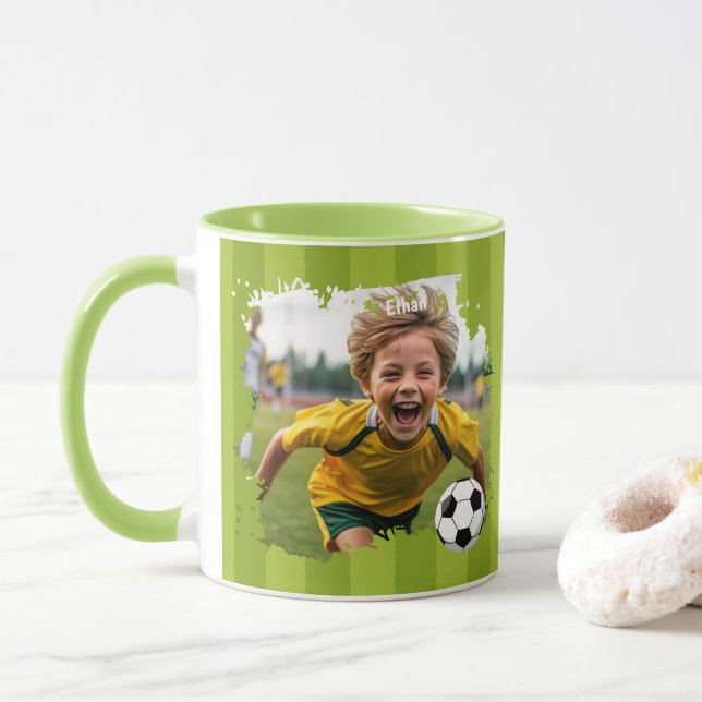 Personalised Soccer Photo - Custom Name & image Mug (With Donut)
