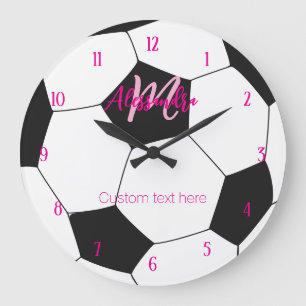 Personalised Soccer Pink Girl  Large Clock