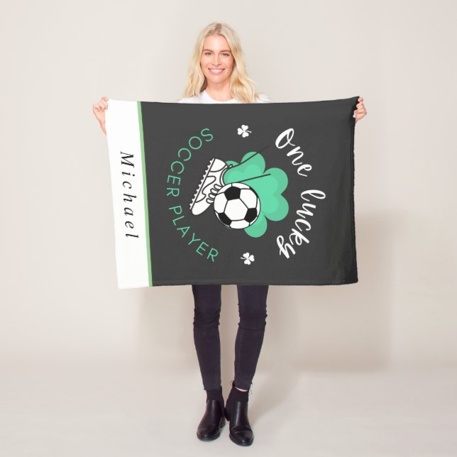 Personalised Soccer Player Funny St. Patrick Sport Fleece Blanket (In Situ)