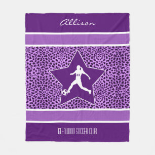 Personalised Soccer Purple Cheetah Print Fleece Blanket