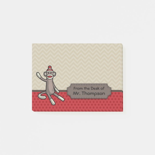 Personalised Sock Monkey Post It Notes (Front)