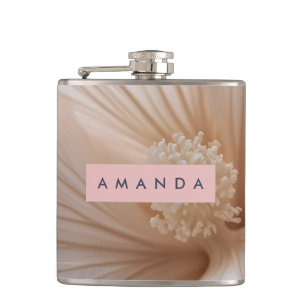 Personalised Soft Blush Petal Bloom Floral Design Hip Flask