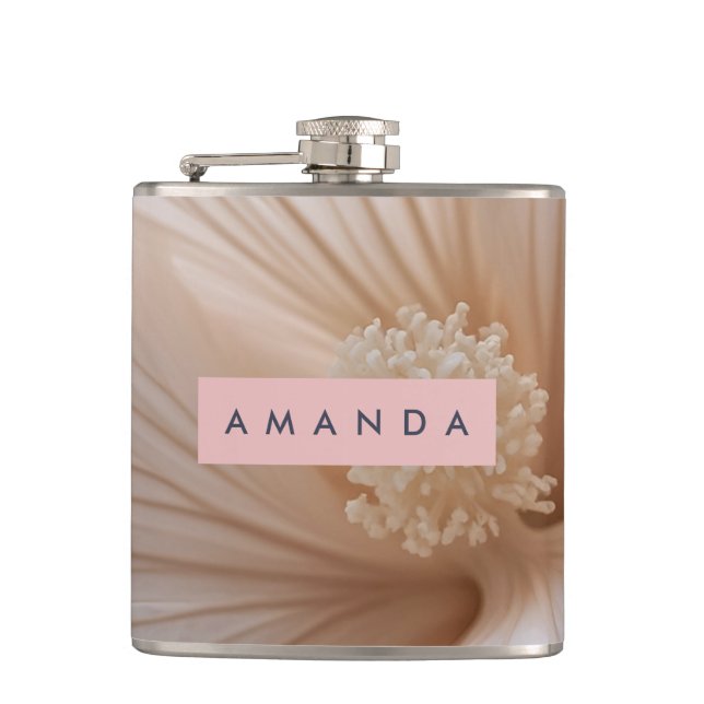 Personalised Soft Blush Petal Bloom Floral Design Hip Flask (Front)