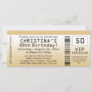 Personalised Soft Gold Custom Birthday Ticket Invitation