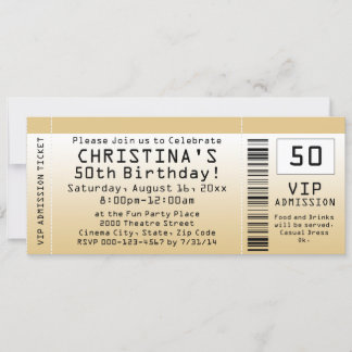 Personalised Soft Gold Custom Birthday Ticket Invitation