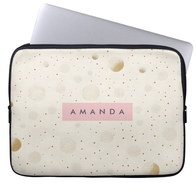 Personalised Soft Gold Polka Dot Minimalist Style Laptop Sleeve (Front)
