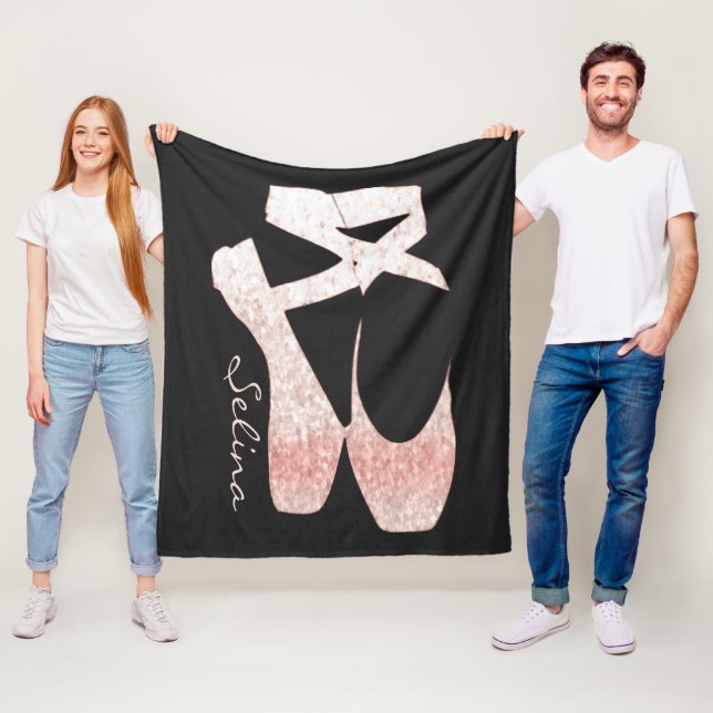 Personalised Soft Gradient Pink Ballet Shoes Fleece Blanket (In Situ)