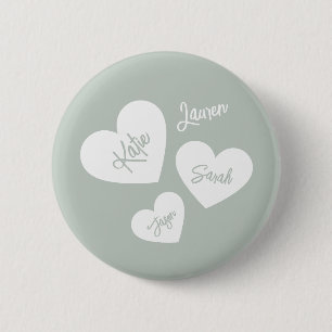 Personalised Soft Green Blue Mother's Hearts 6 Cm Round Badge