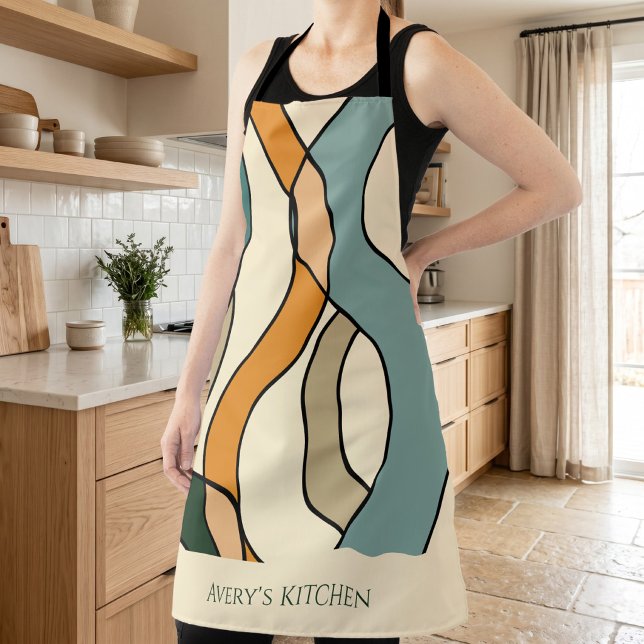 Personalised Soft Modern Kitchen Abstract Apron (Custom Kitchen Name Boho Abstract Mid Century Gift Apron)