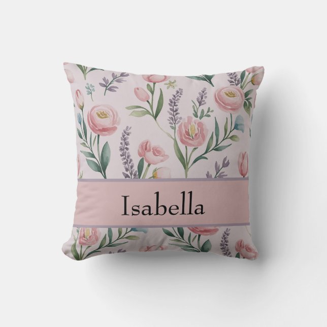 Personalised Soft Pastel Floral Roses & Tulips Cushion (Front)