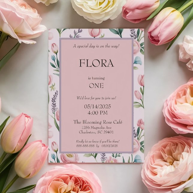 Personalised Soft Pastel Floral Roses & Tulips Invitation (Creator Uploaded)