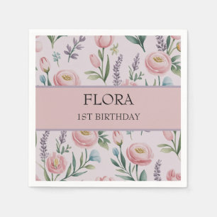 Personalised Soft Pastel Floral Roses & Tulips Napkin