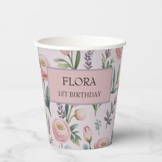 Personalised Soft Pastel Floral Roses & Tulips Paper Cups