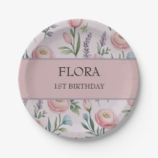 Personalised Soft Pastel Floral Roses & Tulips Paper Plate