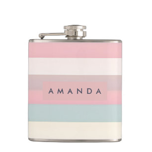 Personalised Soft Pastel Rainbow Stripes Hip Flask