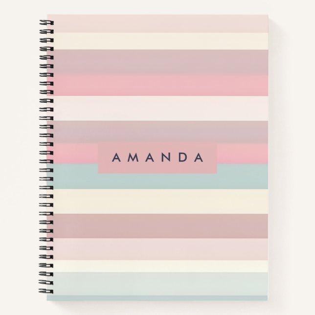 Personalised Soft Pastel Rainbow Stripes Notebook (Front)