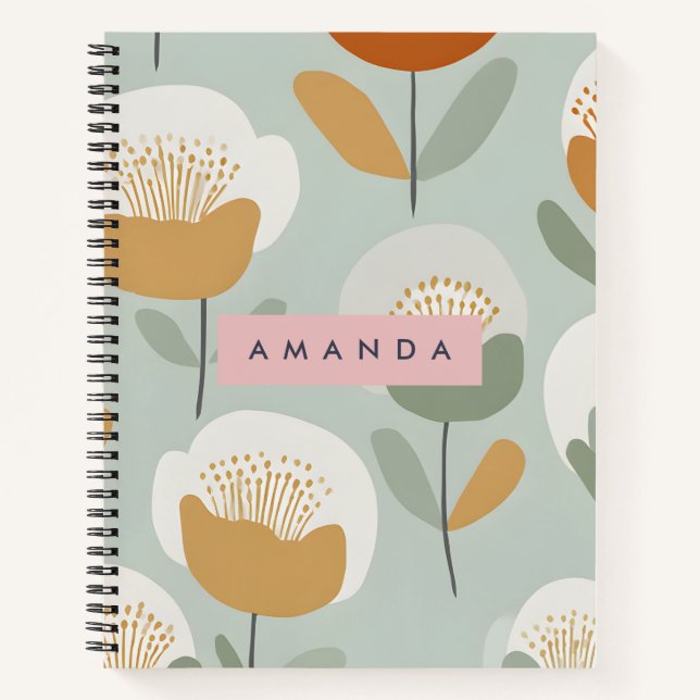 Personalised Soft Pastel Retro Flower Design Notebook (Front)