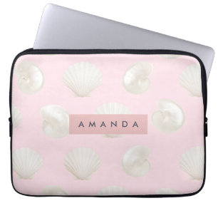 Personalised Soft Pastels Seashell Pattern Laptop Sleeve