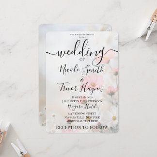 Personalised Soft Red Flowers Wedding Invitation