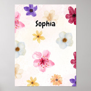 Personalised Soft Watercolor Floral Name Poster