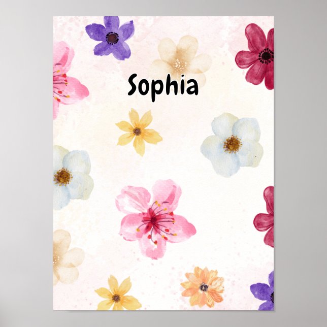 Personalised Soft Watercolor Floral Name Poster (Front)